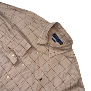 Polo Ralph Lauren XL Classic Fit Button Up Long Sleeve Shirt Beige Brown Plaid